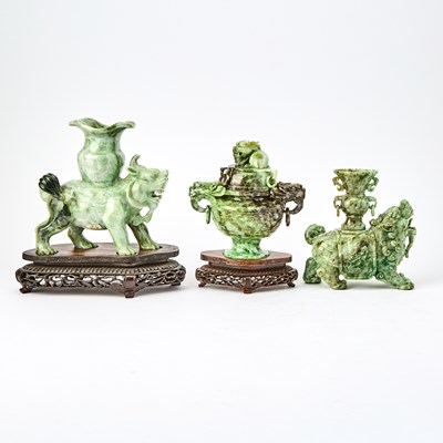 Lot 31 - Three Chinese Carved Mottled Jade Articles