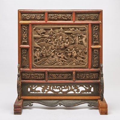 Lot 384 - A Large Chinese Mixed Wood Table Screen