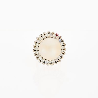Lot 1121 - White Gold, Mabé Pearl and Diamond Ring