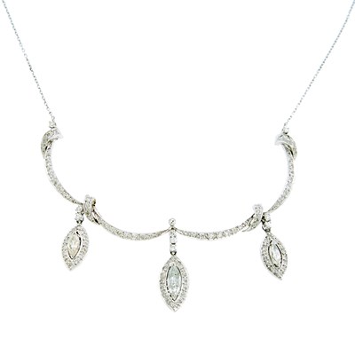 Lot 1117 - Low Karat White Gold, Platinum and Diamond Swag Pendant-Necklace