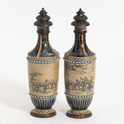 Lot 149 - Pair of Signed Doulton Lambeth Scent Flasks