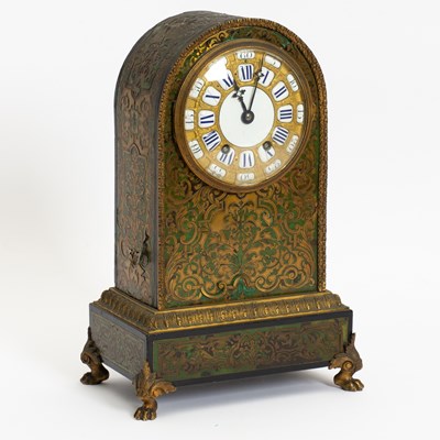 Lot 100 - French Boulle Style Brass Inlaid Mantel Clock