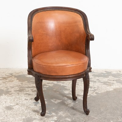Lot 9 - Mahogany Leather Upholstered Tub Chair