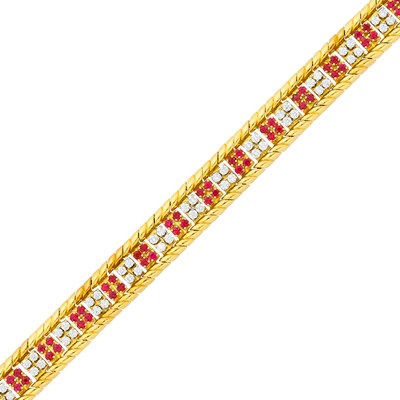 Lot 155 - Verdura Gold, Ruby and Diamond 'Ribbon' Bracelet