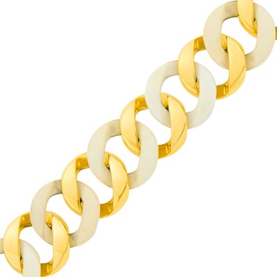 Lot 99 - Verdura Gold and White Cacholong 'Curb-Link' Bracelet