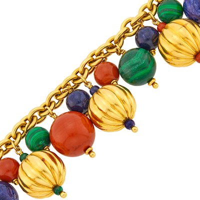 Lot 1014 - Gold and Hardstone Bead Fringe Bracelet