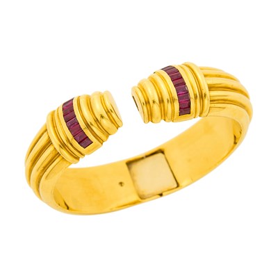 Lot 1151 - Gold and Ruby Cuff Bangle Bracelet