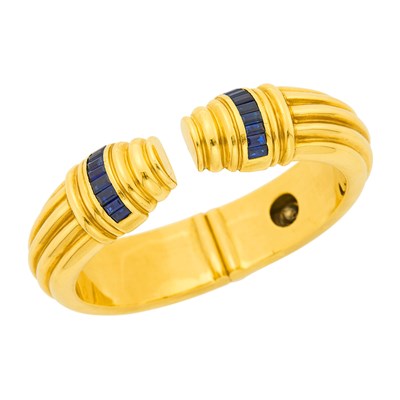 Lot 1153 - Gold and Sapphire Cuff Bangle Bracelet