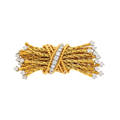Lot 1144 - Tiffany & Co. Gold, Platinum and Diamond Multistrand Fringe Brooch