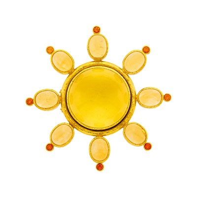 Lot 1138 - Elizabeth Locke Gold, Cabochon Citrine, Mother-of-Pearl and Orange Garnet Pendant Clip-Brooch