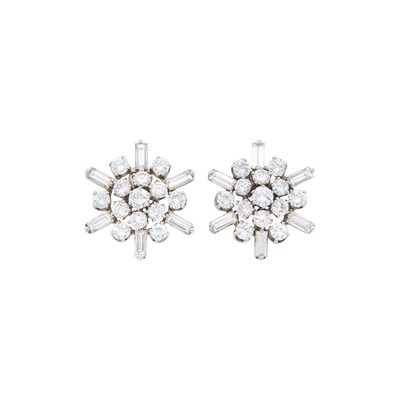 Lot 1114 - Pair of White Gold and Diamond Cluster Earclips
