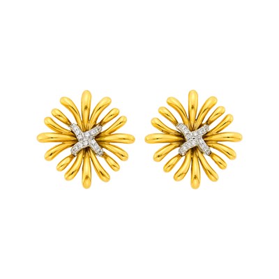 Lot 54 - Verdura Pair of Two-Color Gold and Diamond 'Ray' Earclips