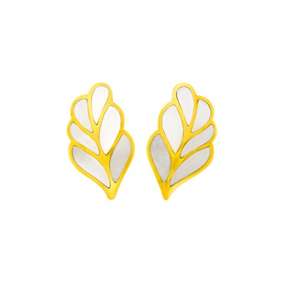 Lot 1199 - Tiffany & Co. Pair of Gold and Mother-of-Pearl Leaf Earclips