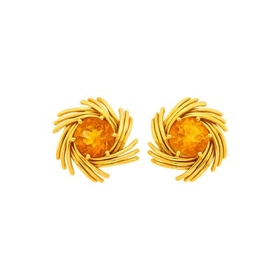 Lot 1016 - Tiffany & Co., Schlumberger Pair of Gold and Citrine Earclips
