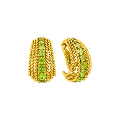 Lot 89 - Verdura Pair of Gold and Peridot J-Hoop Earclips