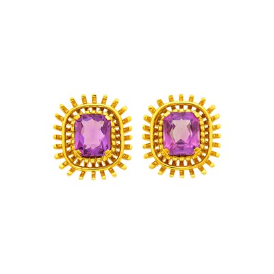 Lot 1052 - Verdura Pair of Gold and Amethyst Earclips
