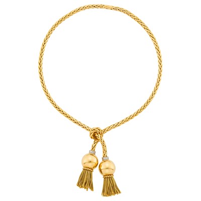 Lot 85 - Sterlé Paris Gold, Platinum and Diamond Lariat Tassel Necklace