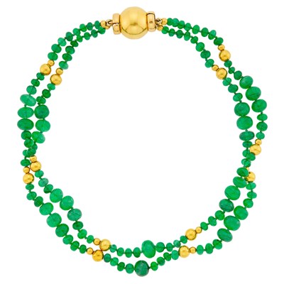 Lot 2005 - Double Strand Emerald and Gold Bead Necklace
