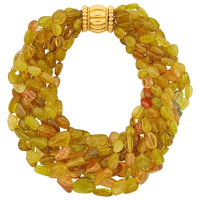 Lot 1023 - Verdura Ten Strand Multicolored Tourmaline Bead Torsade Necklace with Gold Clasp