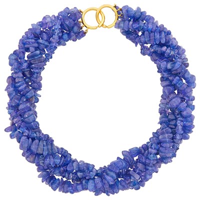 Lot 1203 - Tiffany & Co., Paloma Picasso Five Strand Tumbled Tanzanite Bead Torsade Necklace with Gold Clasp