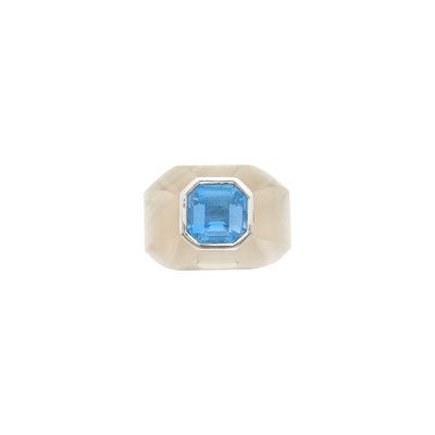 Lot 141 - Belperron Smoky Quartz, White Gold and Aquamarine Ring