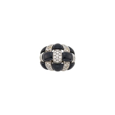Lot 1096 - White Gold, Black Onyx and Diamond Bombé Ring
