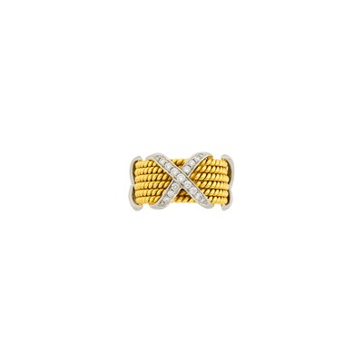 Lot 1139 - Tiffany & Co., Schlumberger Wide Gold, Platinum and Diamond 'Six Row Rope X' Band Ring