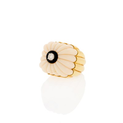 Lot 2033 - Tambetti Gold, White Coral, Black Enamel and Diamond Ring