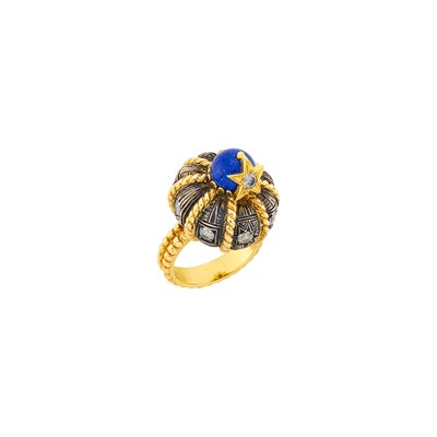 Lot 1061 - Nardi Gold, Silver, Lapis and Diamond 'Turbanate' Ring