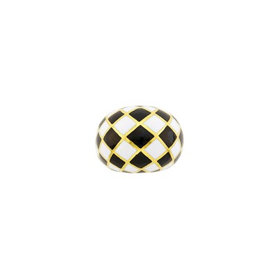 Lot 1186 - Gold and Black and White Enamel Dome Ring