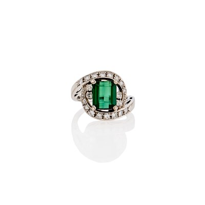 Lot 2158 - White Gold, Tourmaline and Diamond Ring