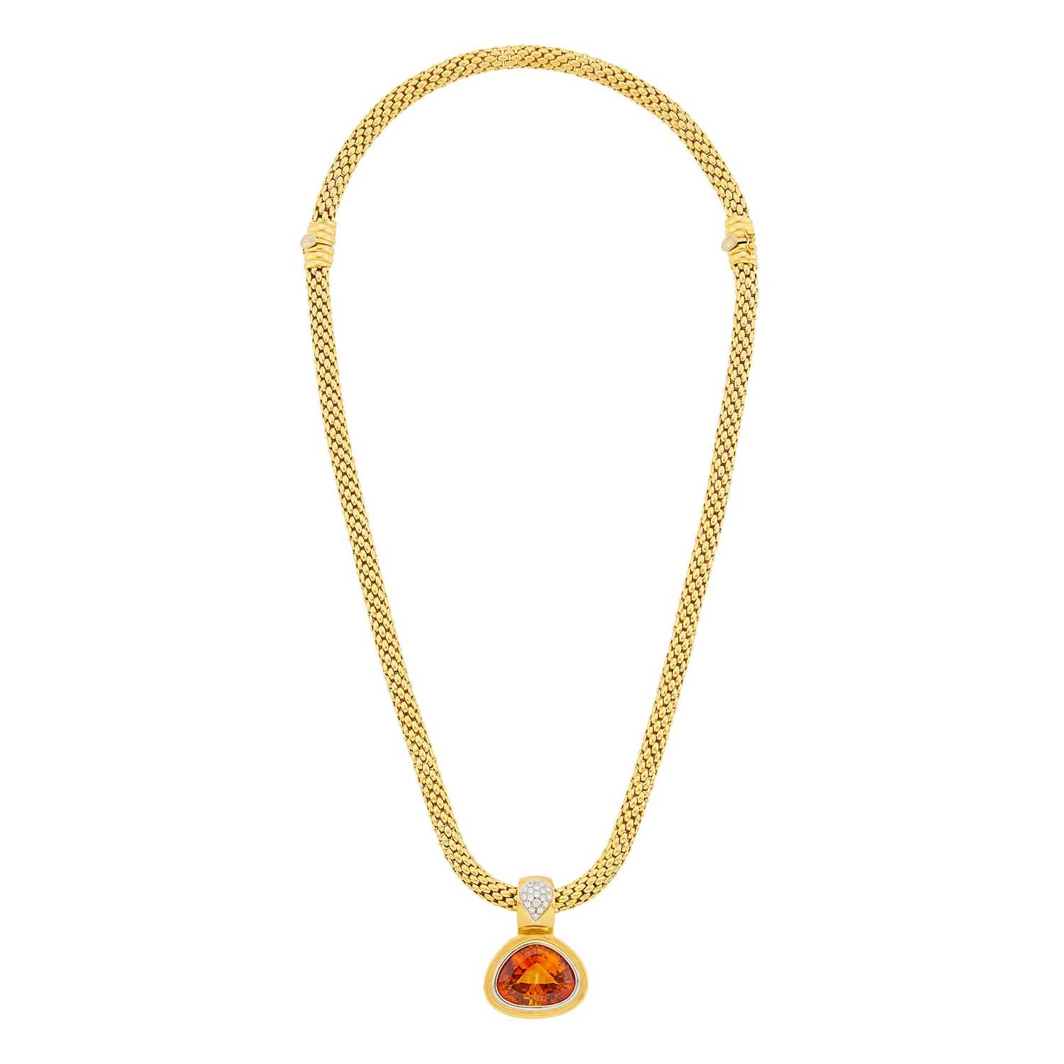 Lot 1050 - Fope Two-Color Gold Necklace/Bracelet Combination with Four Gold, Gem-Set and Diamond Enhancer Pendants