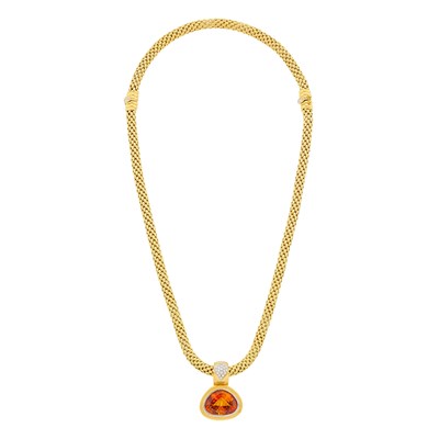 Lot 1050 - Fope Two-Color Gold Necklace/Bracelet Combination with Four Gold, Gem-Set and Diamond Enhancer Pendants