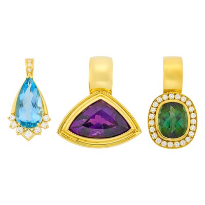 Lot 1050 - Fope Two-Color Gold Necklace/Bracelet Combination with Four Gold, Gem-Set and Diamond Enhancer Pendants