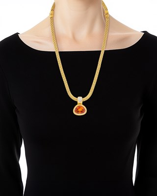 Lot 1050 - Fope Two-Color Gold Necklace/Bracelet Combination with Four Gold, Gem-Set and Diamond Enhancer Pendants