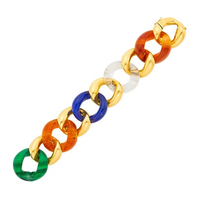 Lot 32 - Gold and Hardstone Curb Link Bracelet