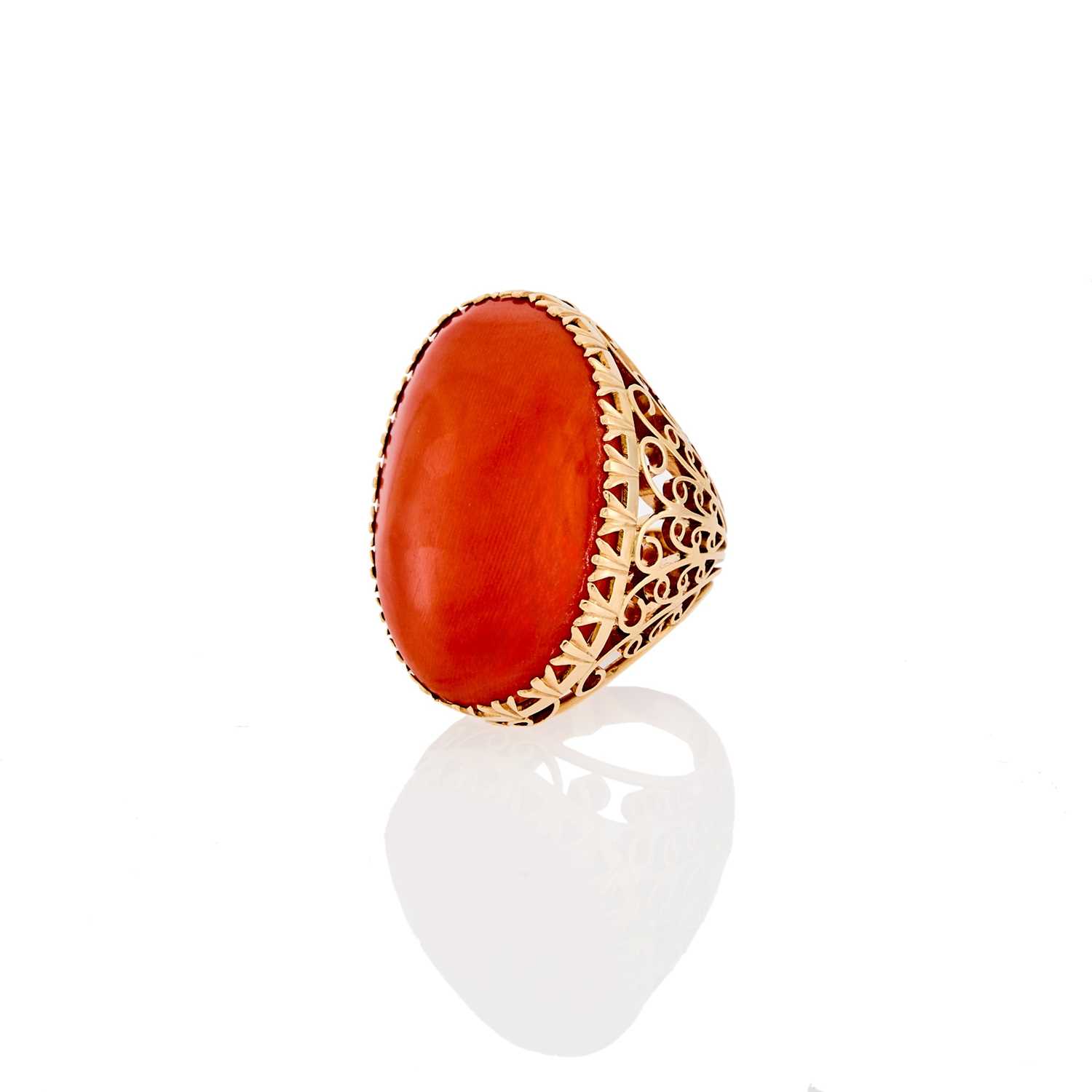 Lot 2264 - Gold and Coral Ring
