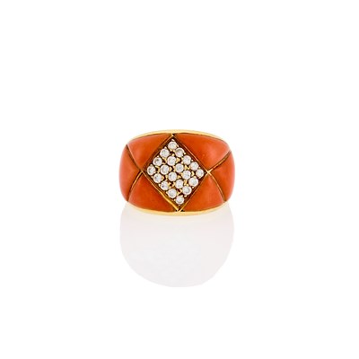 Lot 2048 - Gold, Coral and Diamond Ring