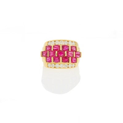 Lot 2009 - Wide Gold, Ruby and Diamond Ring