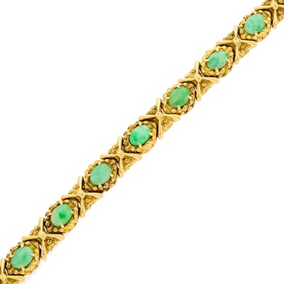 Lot 2038 - Gold and Jade Link Bracelet