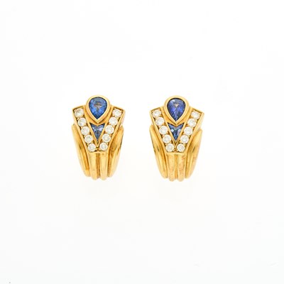 Lot 2215 - Fred Paris Pair of Gold, Sapphire and Diamond Earrings