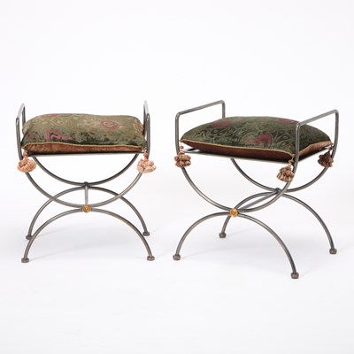 Lot 303 - Pair of Patinated Metal Curule Stools