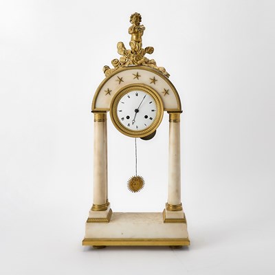 Lot 580 - Empire Gilt-Bronze and White Marble Portico Clock