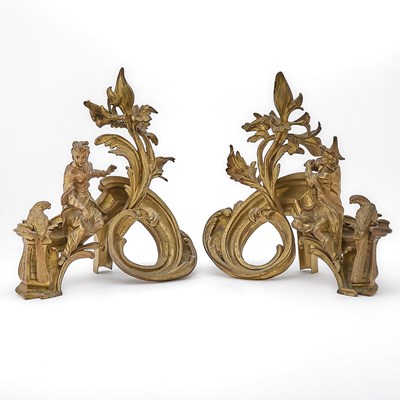 Lot 286 - Pair of Gilt-Bronze Chinoiserie Figural Chenets