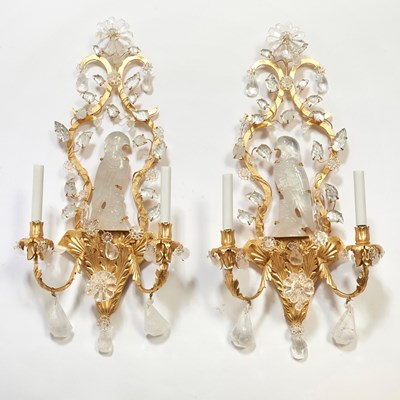 Lot 320 - Pair of Maison Bagues Style Rock Crystal Bird-Form Two-Light Wall Sconces