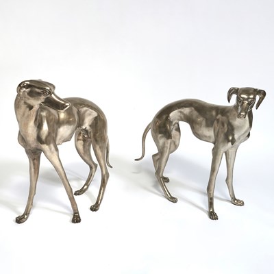 Lot Pair of Patinated Metal Figures of Hounds
