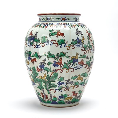 Lot 230 - A Chinese Ming-Style Wucai Porcelain '100 Deer' Vase