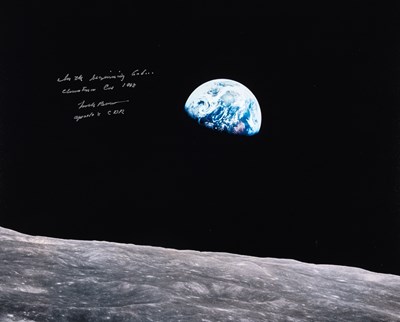 Lot 223 - Apollo 8 astronaut Frank Borman signed large-format "Earthrise" photograph