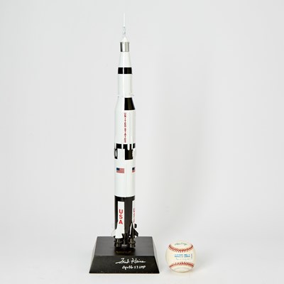 Lot 235 - Apollo 13 "Saturn V" model signed by Fred Haise and a baseball signed by Edgar Mitchell