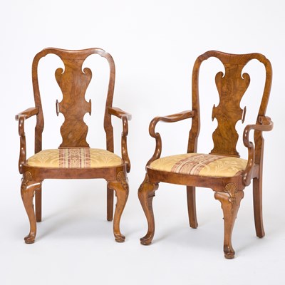 Lot 266 - Pair of Queen Anne Style Burlwood Armchairs